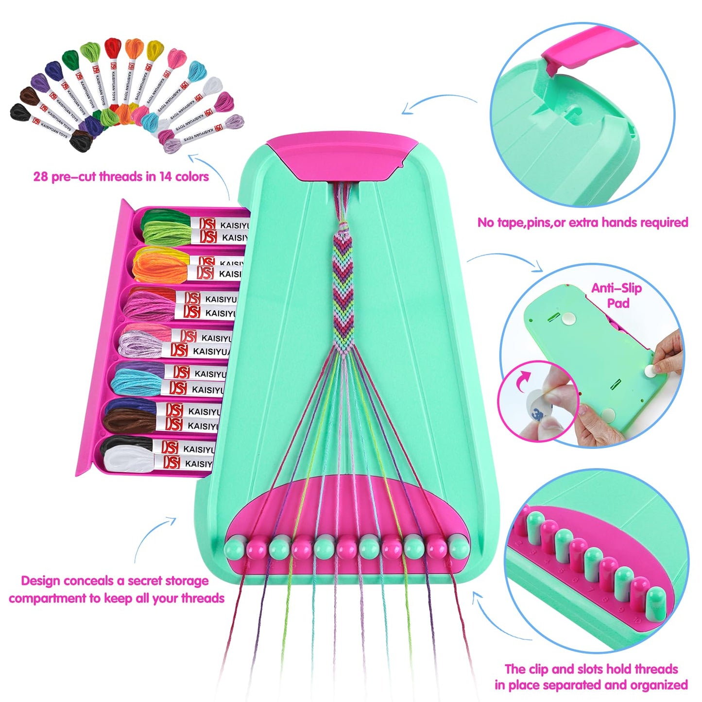 Arts and Crafts for Kids Ages 8-12,Friendship Bracelet Making Kit for Girl,Kids Jewelry Making Kit with 28 Pre-Cut Threads,Christmas Birthday Gifts for Ages 6 7 8 9 10 11 12 Year Old (Green/Rose)