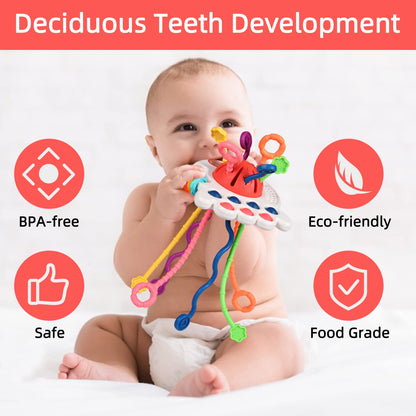HCSSZ Montessori Toys,Silicone Travel Sensory Toys for Toddlers,Food Grade Pull String Activity Toy for Baby Girls Boys Educational Fine Motor Skills,Birthday Gift