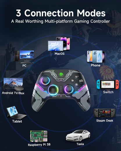 EasySMX X15 wireless PC controller with hall triggers, joysticks, and Bluetooth connectivity for Windows, Android, Steam, and Switch.