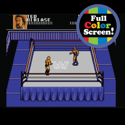 ARCADE CLASSICS Basic Fun Arcade Classics Mini WWE handheld game with joystick, full-color screen, authentic sound effects in black.