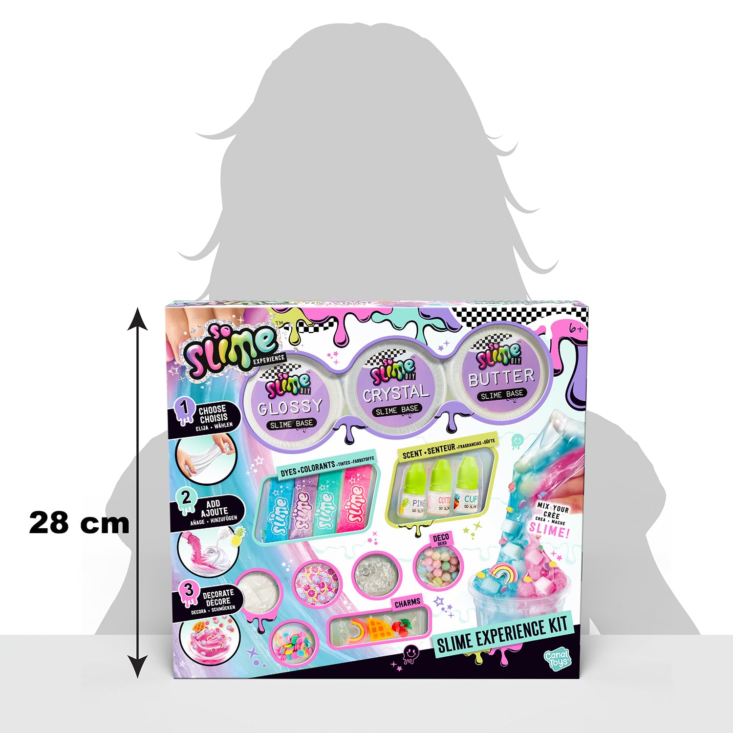 Canal Toys So Slime premium slime DIY kit with clear, butter, and glossy slime, dyes, scents, and decorations for kids age 6+