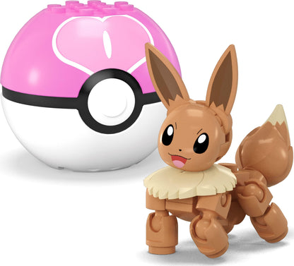 Mega Brands Pokémon action figure building toys set featuring Charmander and Eevee with Poké Balls and 40 pieces.