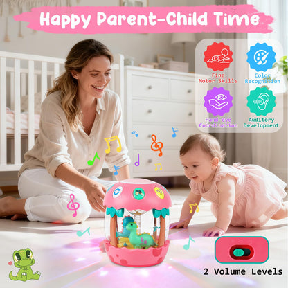 Shayson Baby Musical Toys 6 to 12 Months, Dinosaur Eggs Projector Light Up Toys with Music for 1 2 3 Year Old Boys Girls, 12-18 Months Crawling Learning Tummy Time 1st Birthday(Pink)