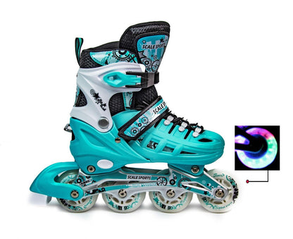 Scale Sports - Adjustuble Roller Skates with light up wheels for children and adults - Kids Inline Roller Skates (mint, UK 5-7 (EU 38-41) L)