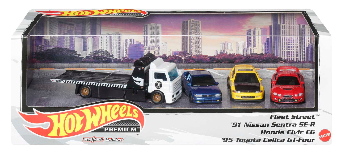 Hot Wheels Premium Collect Display Sets with 3 1:64 Scale Die-Cast Cars & 1 Team Transport Vehicle, Collectors’ Favorites, 2 Sets in the Assortment for Collectors of All Ages