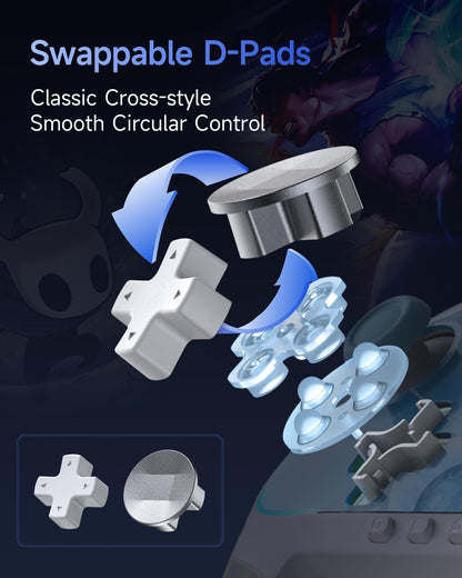 EasySMX S10 Switch and PC controller with mechanical buttons, RGB lighting, 6-axis gyro, swappable D-pad, and anti-drift joystick.