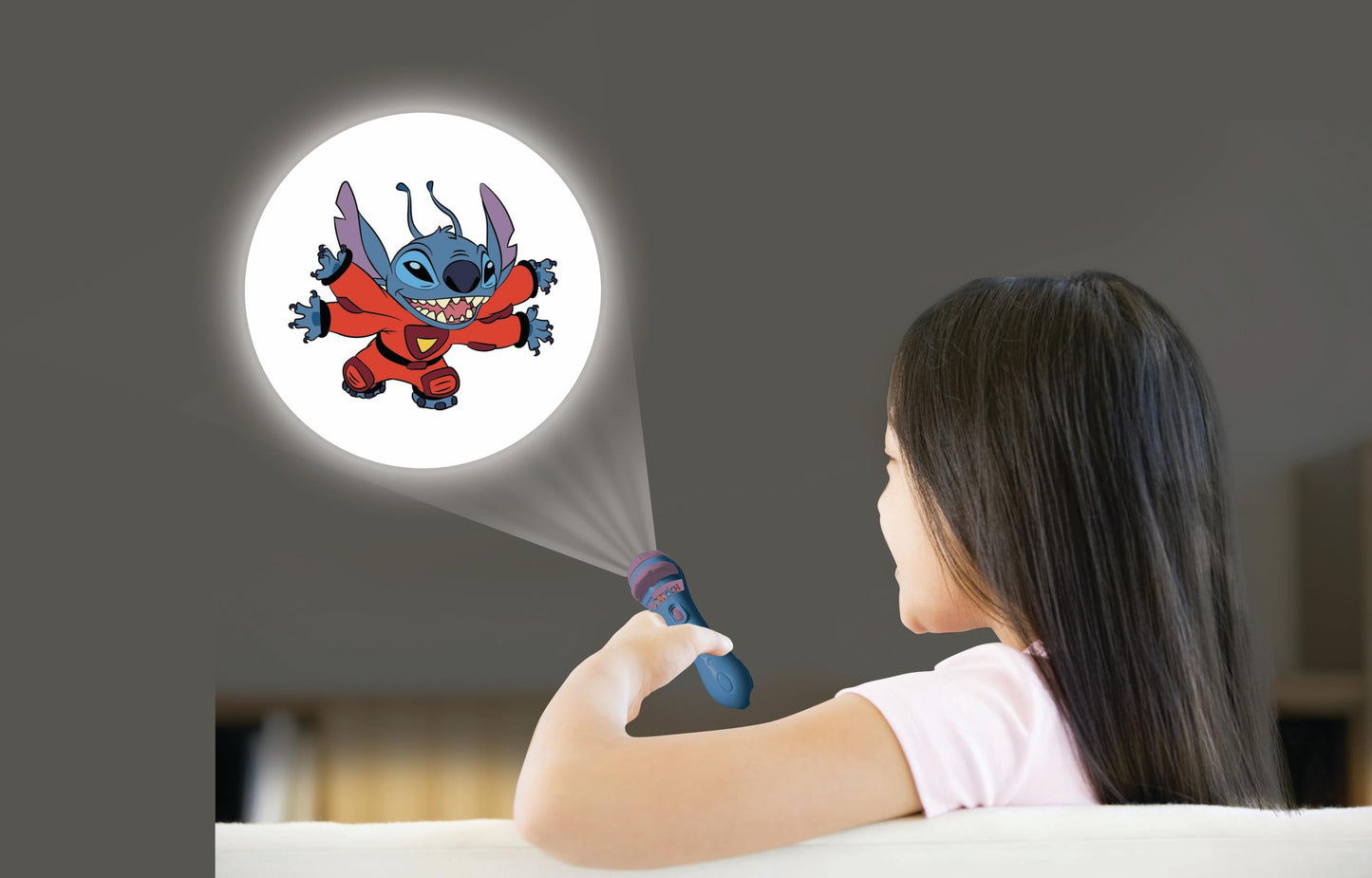 LEXIBOOK - Disney Stitch - Stories projector, torch light and projector with 3 discs, 24 images, create your own stories, LTC050D