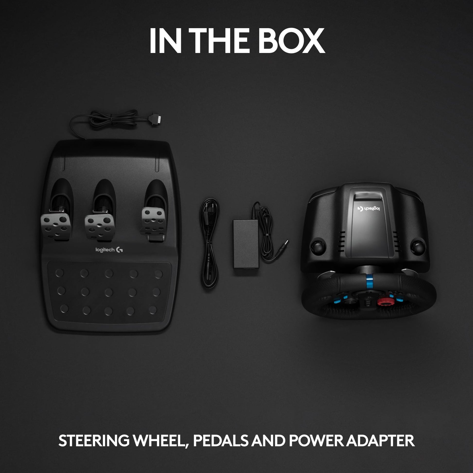 Logitech G G29 racing wheel with floor pedals, steel paddle shifters, black steering wheel cover for PS5, PS4, PC, Mac gaming setup