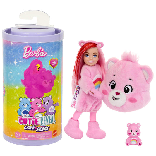 Barbie Cutie Reveal Chelsea Doll & Accessories, Care Bears Series, Small Doll with Plush Costume & 6 Surprises (Styles May Vary), JCN97