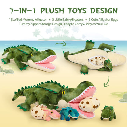 MorisMos Big Alligator Teddy Stuffed Animals, 60cm Green Mommy Fluffy Crocodile with Baby Inside, Giant Cuddly Plush Toys for Boy Large Soft Alligator for Kids Birthday Valentines Deco