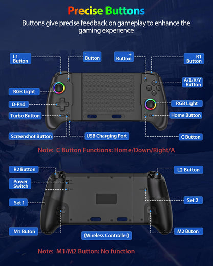 ZRZLMVP wireless Switch Pro controller with RGB lights, stretchable design, Hall effect joysticks, programmable features, and vibration.