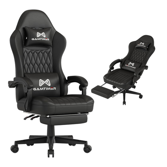 Gamtimer Gaming Chair with Footrest, Ergonomic Computer Chair, PU Breathable Material with Headrest and Lumbar Support, Suitable for Silla Gamer and Adults(BLACK)