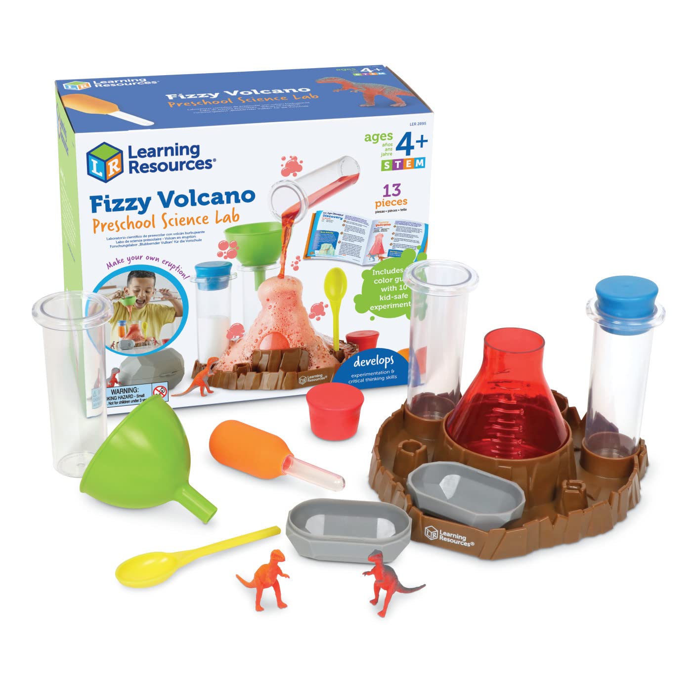 Learning Resources Fizzy Volcano science lab set with 13 pieces for kids, featuring colorful foamy reactions and STEM chemistry experiments.