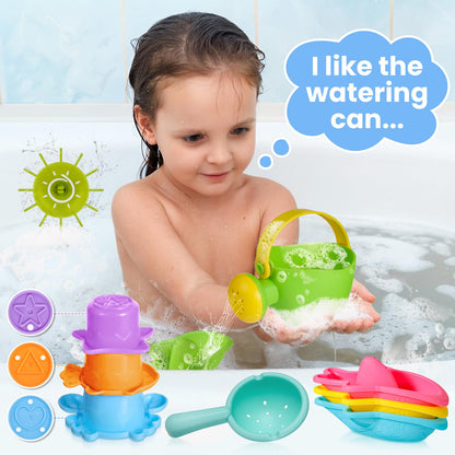 Baby Bath Toys for 1 2 3 4 Year Olds Toddler Kids - 10PCS Mould Free Water Play Swimming Pool Toys No Mould Watering Can Bath Boats Bath Cups Bath Jug Water Wheel for Children Boys Girls