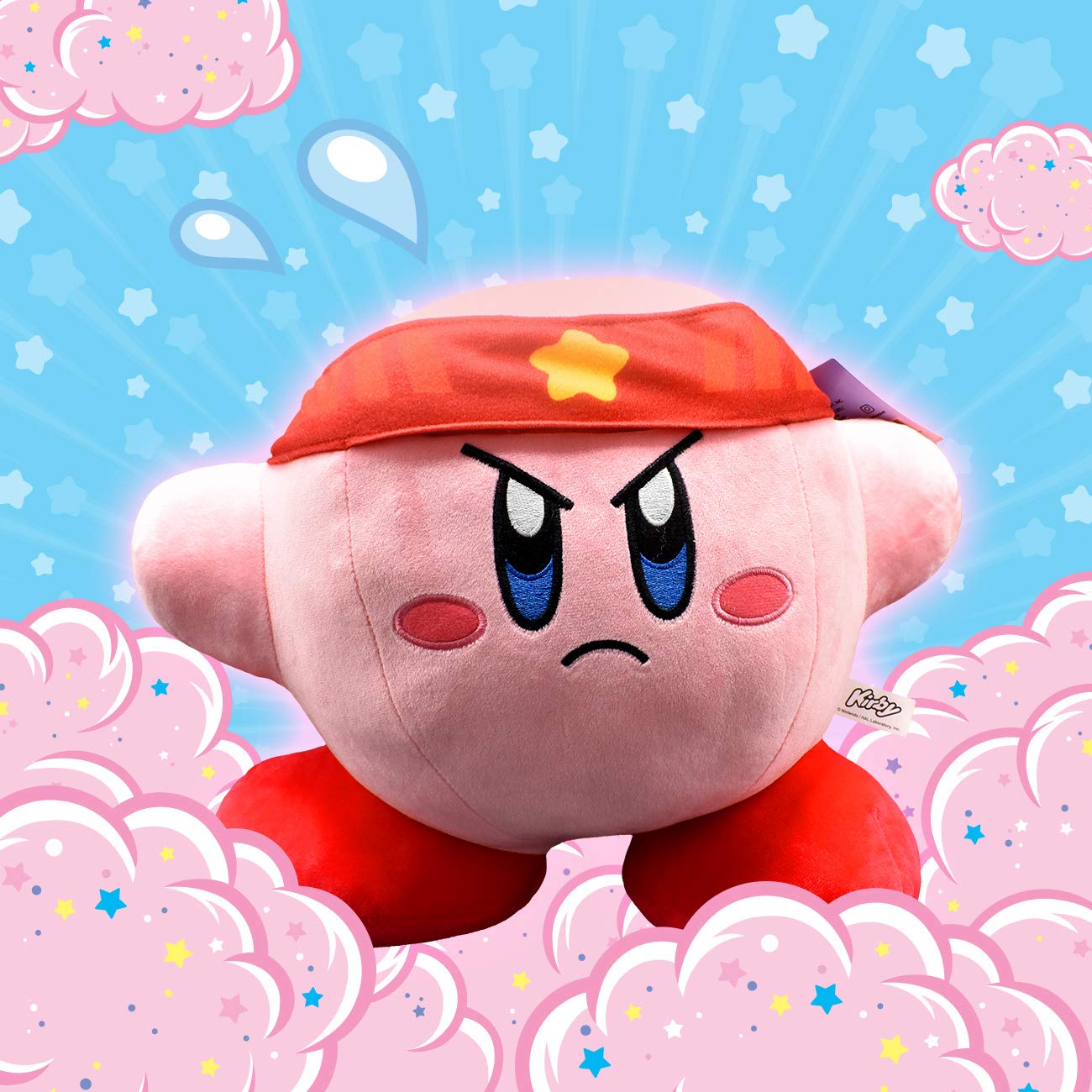 Kirby 12-inch Mega Plush Fighter pillow plush by Just Toys LLC, soft and jumbo, featuring Fighter Kirby with a detailed costume.