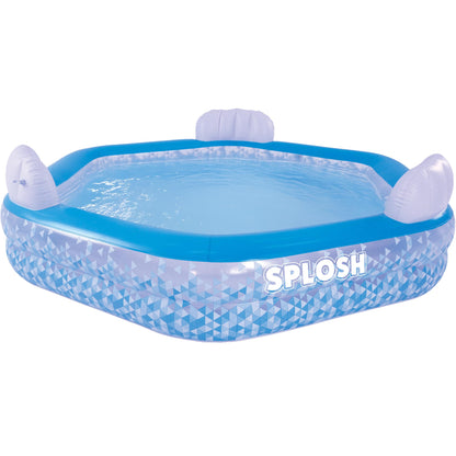 Splosh Inflatable Family Swimming Pool With Seats - For Kids & Adults - Large Hexagonal Paddling Pool 2.23m x 2.11m - Easy To Inflate - Kids Paddling Pools For Garden