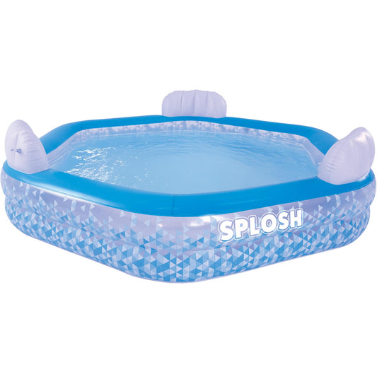 Splosh Inflatable Family Swimming Pool With Seats - For Kids & Adults - Large Hexagonal Paddling Pool 2.23m x 2.11m - Easy To Inflate - Kids Paddling Pools For Garden