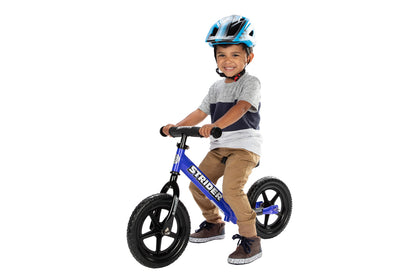 Strider 12” Sport Bike, Blue - No Pedal Balance Bicycle for Kids 18 Months to 5 Years - Includes Safety Pad, Padded Seat, Mini Grips & Flat-Free Tires - Tool-Free Assembly & Adjustments