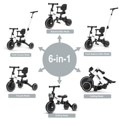 KORIMEFA Toddler Trike Tricycle for 1 2 3 years old with Push Handle, 5 in 1 Balance Bike Bicycle, Baby Infant Ride on Toy for Boys and Girls, Indoor Outdoor Gift Idea