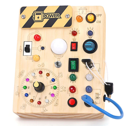 Konijiwa Busy Board Montessori Activity Board With 10 Switches and 23 LED Lights - Wooden Sensory Toy for Fine Motor Skills - for Babies and Toddlers 1-4 Years Old Boys and Girls