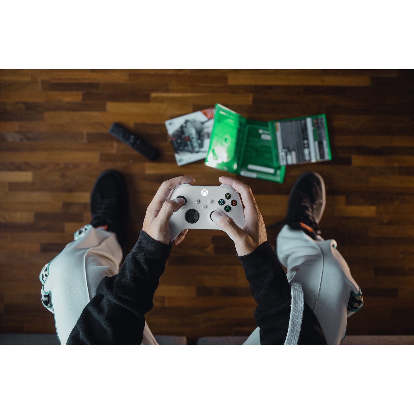 Xbox Wireless Controller in Robot White for Series X|S, One, and Windows devices, featuring ergonomic design and textured grips.