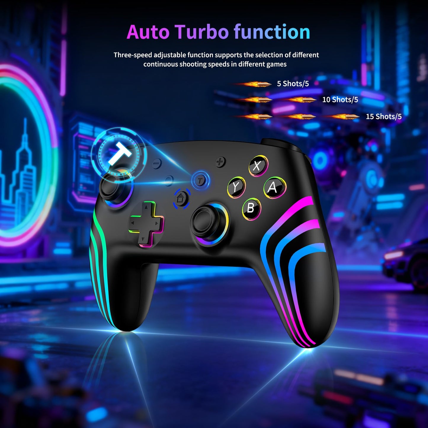 Riscvma 2pcs Controller for Switch/Switch 2/Lite/OLED/PC, Wireless Controller for Switch with 7 Color Changing RGB Lighting/Dual Vibration/6 Axis Gyroscope/Turbo, Ergonomic Precise Joystick