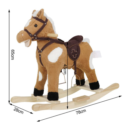 WOLTU Wooden Baby Rocking Horse, Plush Ride-on Toy with Sound and Stirrups, Toddler Rocker for Kids Aged 1–3, Brown, Seat Height 44cm