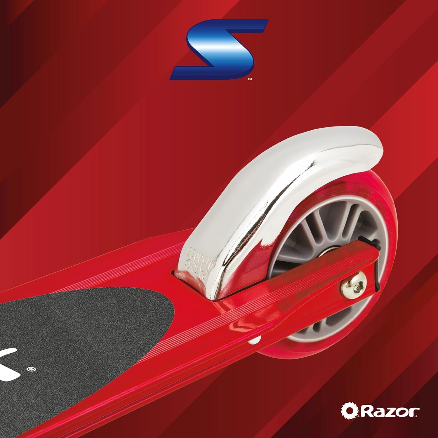 Razor S Real Steel Kick Scooter in red with a sleek design and sturdy frame, perfect for outdoor riding.