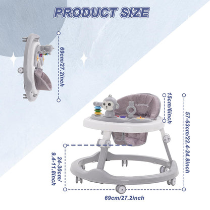 Maycoly foldable 3-in-1 baby walker with seat, foot pads, light, sound, adjustable height, compact design for boys and girls.