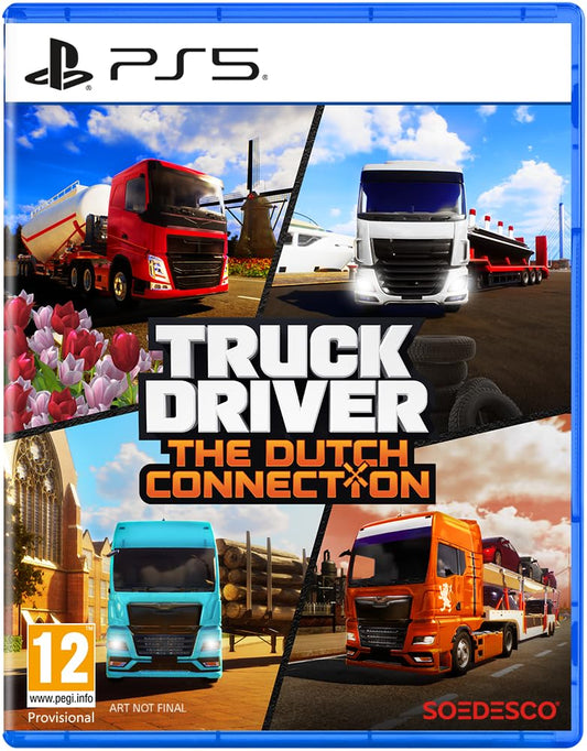 Truck Driver game for PS5 by Soedesco, featuring a truck driving scene with detailed vehicle and road environment.