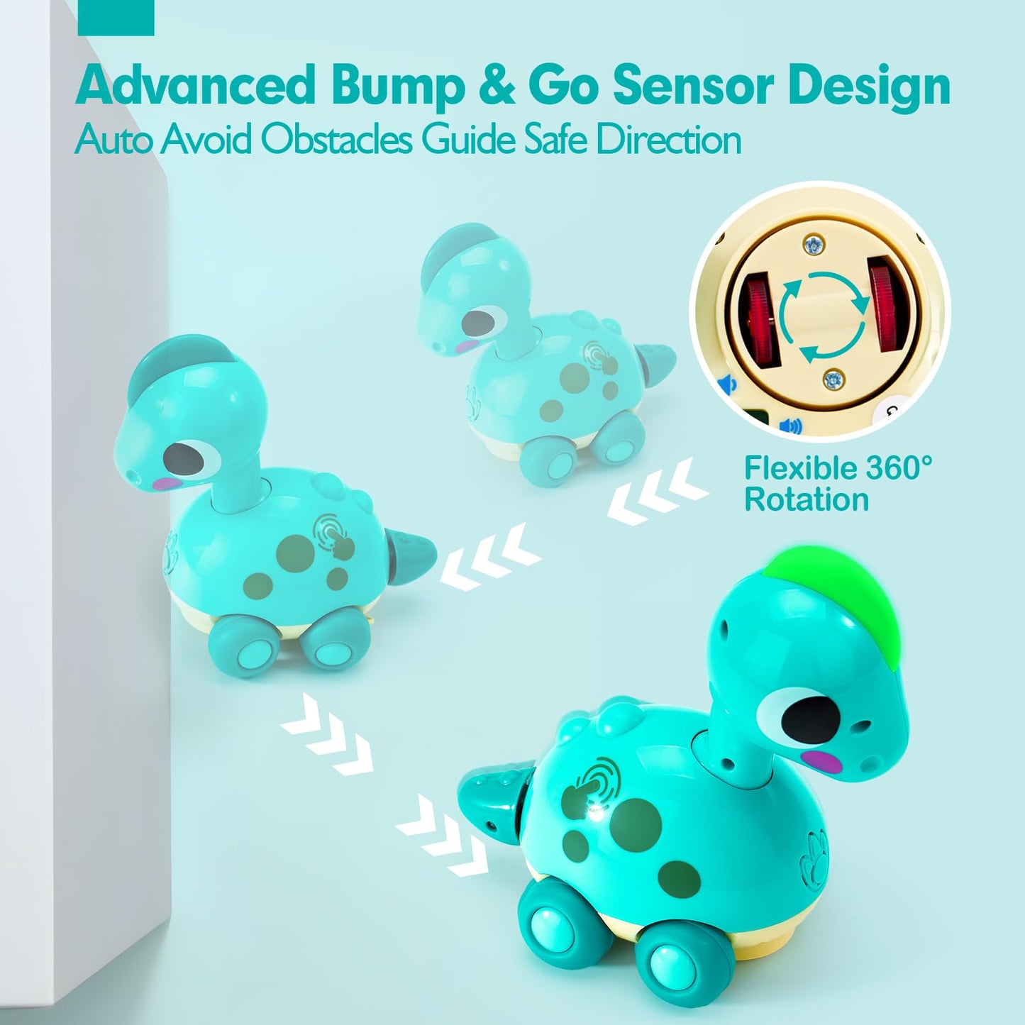 CubicFun green baby crawling dinosaur toy with musical lights, interactive sound, perfect for toddlers aged 12 months and up.