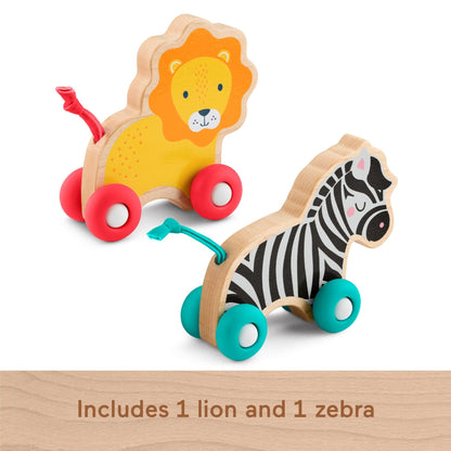 Fisher-Price Wood Baby Toys Push-Along Animals, Set of 2 Wooden Vehicles with Silicone Wheels for Crawling Play Infants Ages 6+ Months, JFN19