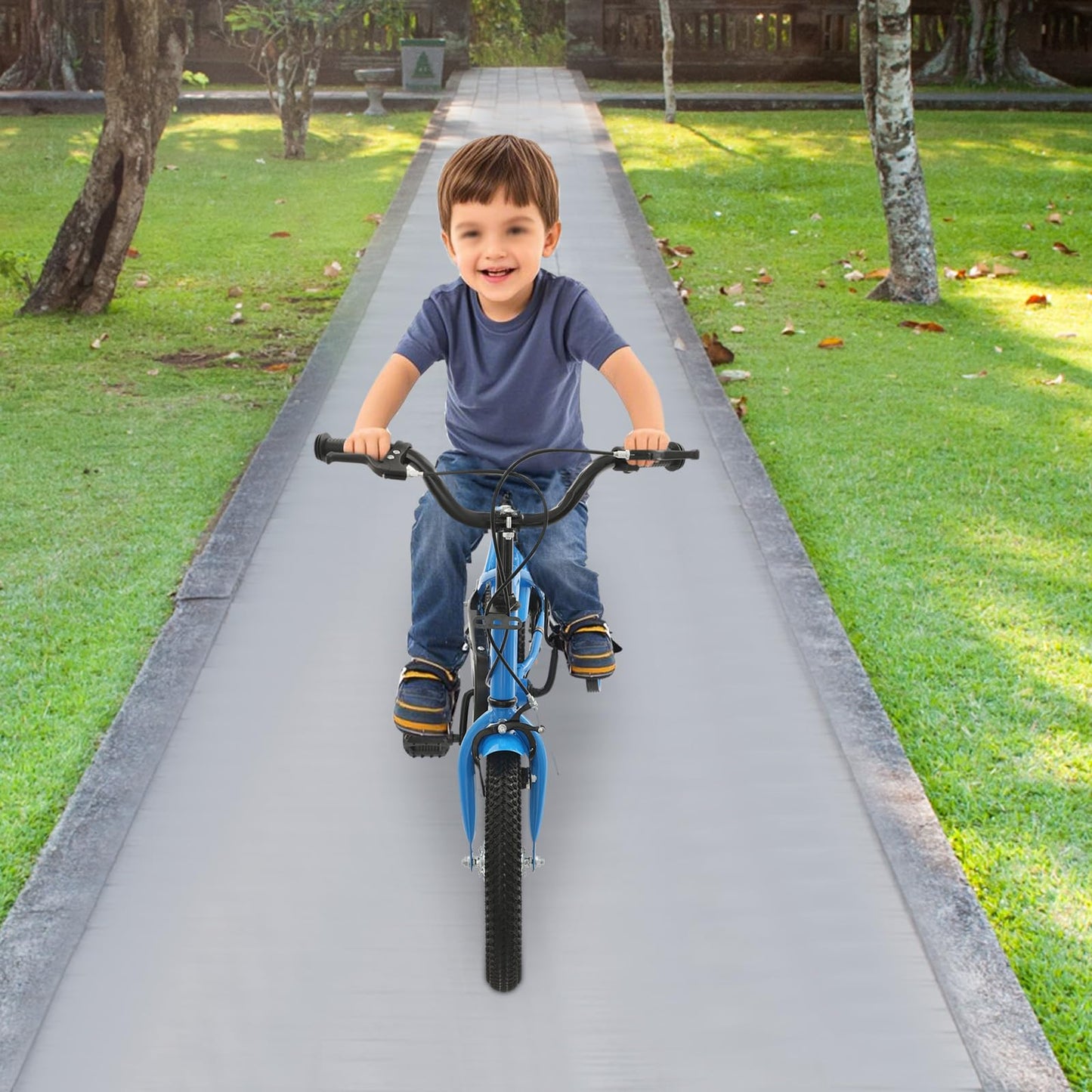 HPDTZ 14'' Children's Bicycle, Children's Learning Bicycle, Kids Bike for Children Ages 3-5, 14 inch Wheels with Stabilisers (Blue)