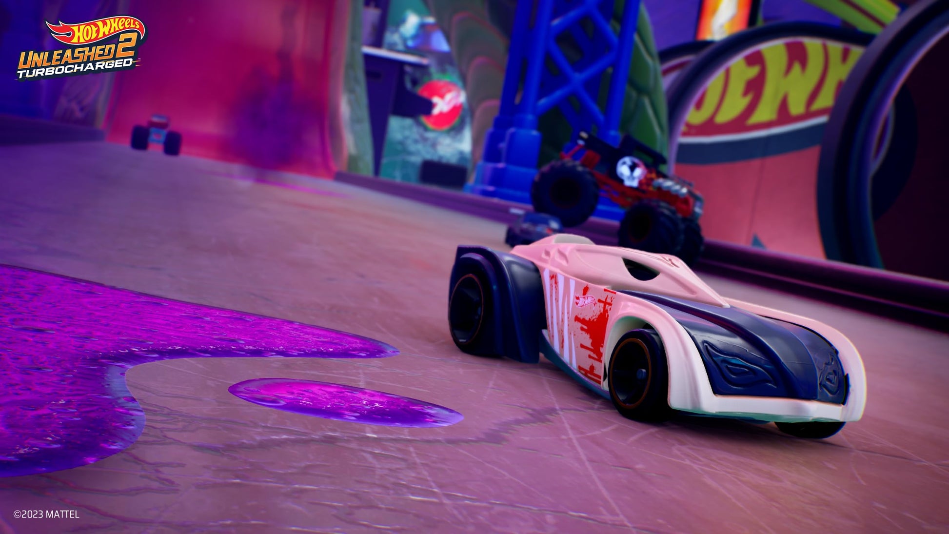 Hot Wheels Unleashed 2 Turbocharged Nintendo Switch game cartridge with colorful car and dynamic racing scene.