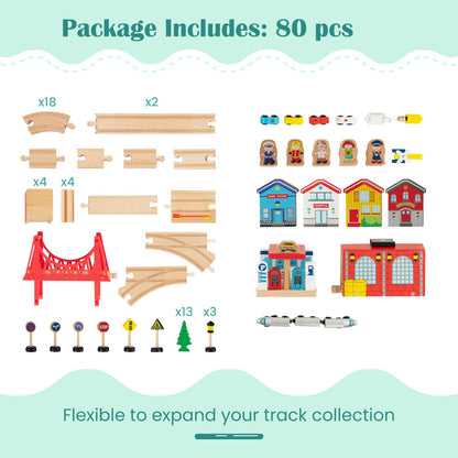 COSTWAY Train Track Set and Table, Wood Kids Play Tables with Abundant Accessories, DIY Railway Activity Playset for Boys Girls