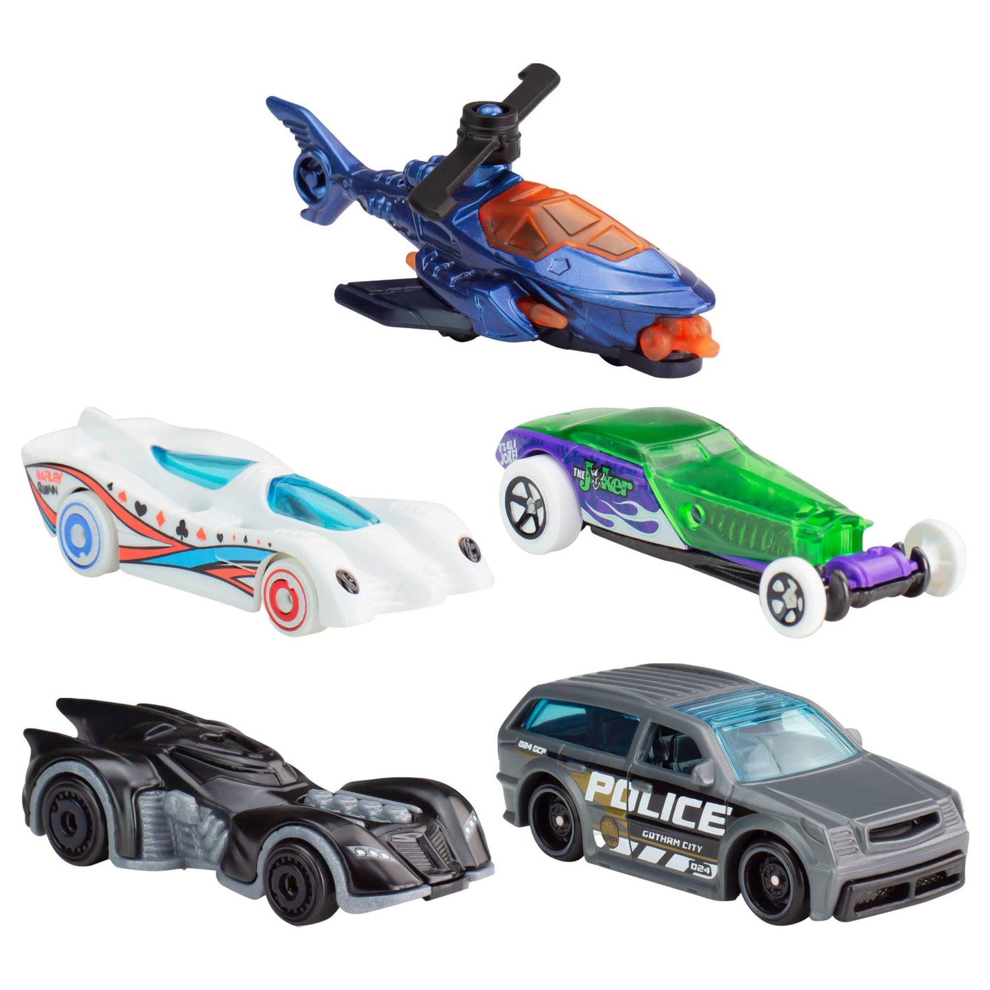 Hot Wheels 1:64 Scale Toy Cars, Set of 5 Batman-Themed Vehicles, HXD61