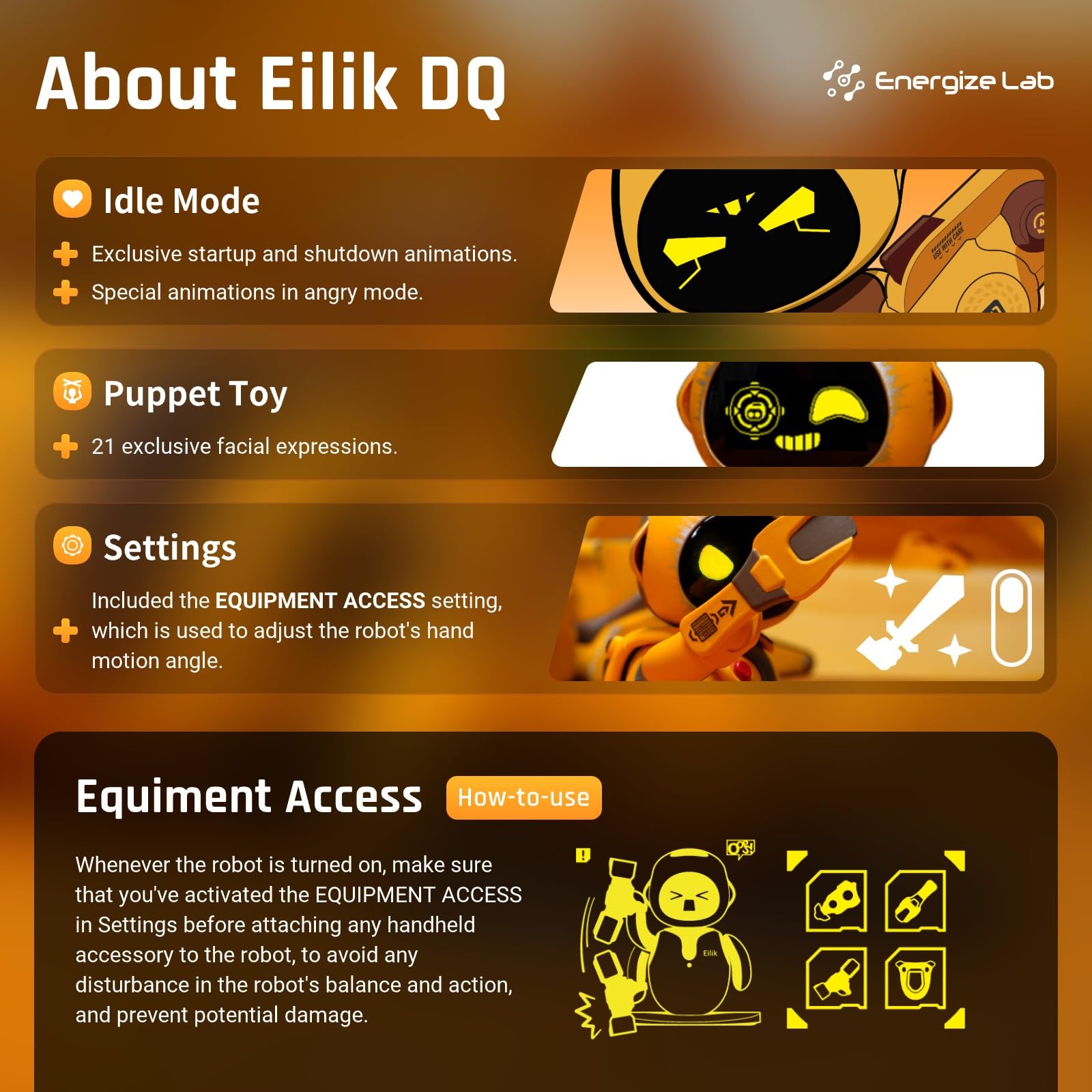 Energize Lab Eilik DQ touch interactive robot pet with expressive animations, mini-games, and cute design for kids.