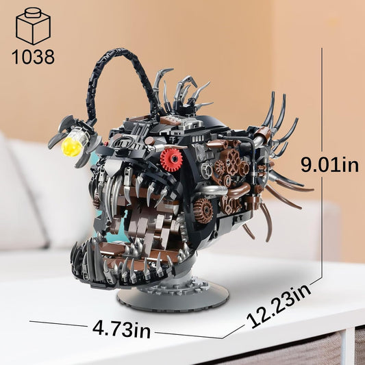 Mechanical Lantern Fish Building Block Set,Ocean Animals Decor Collection Toy Compatible with Lego Sets,Birthday Gift for Adults Girls and Boys 7-14 (1038PCS with LED)