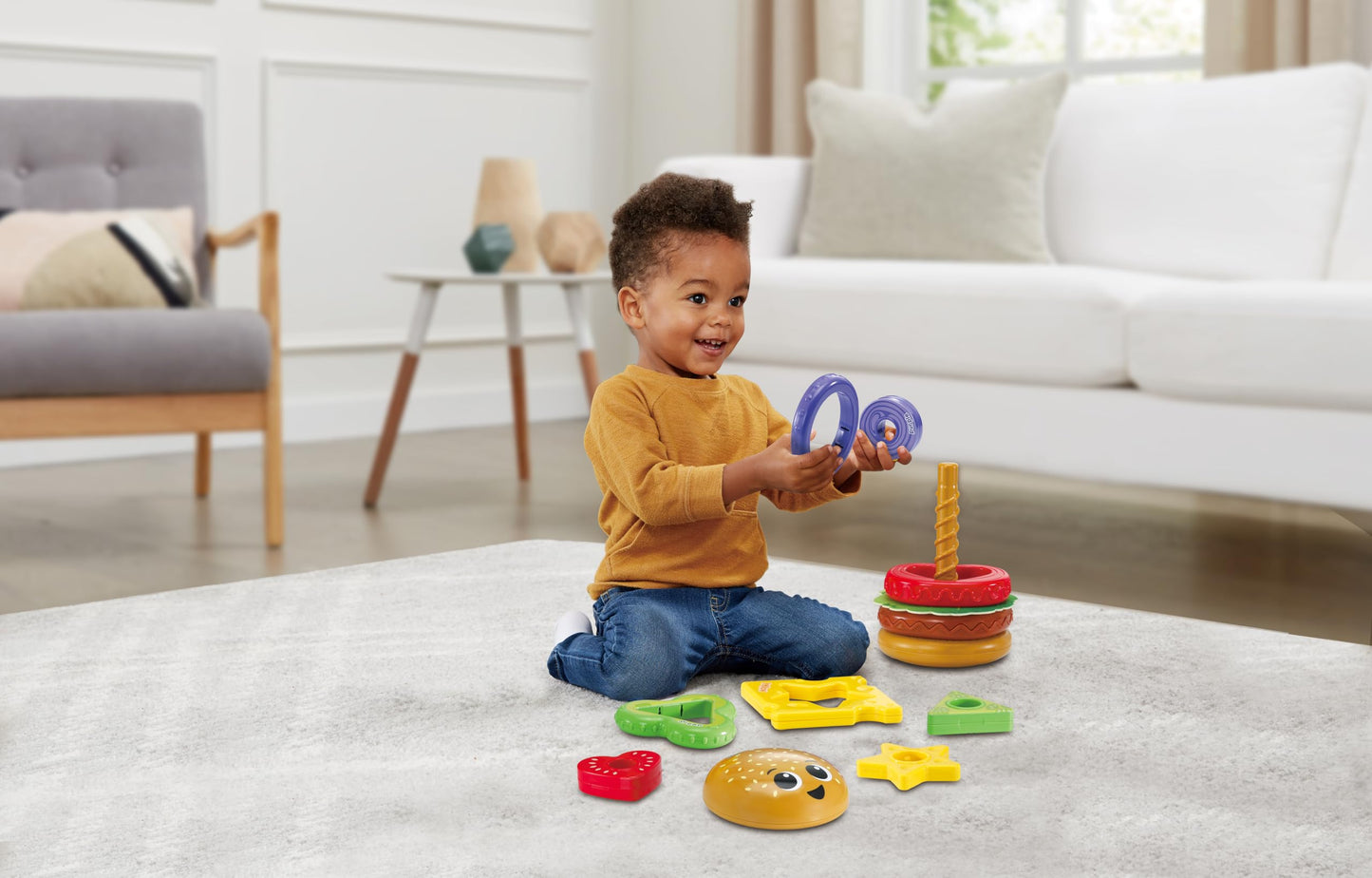 VTech Baby Build-a-Burger, Stacking and Sorting Toy with 6 Food Pieces, Shape Sorting, Stacking Play, Matching, Spinning and Colours, Gift for Babies 18, 24 months +, English Version