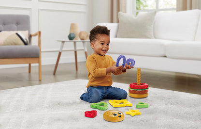 VTech Baby Build-a-Burger, Stacking and Sorting Toy with 6 Food Pieces, Shape Sorting, Stacking Play, Matching, Spinning and Colours, Gift for Babies 18, 24 months +, English Version