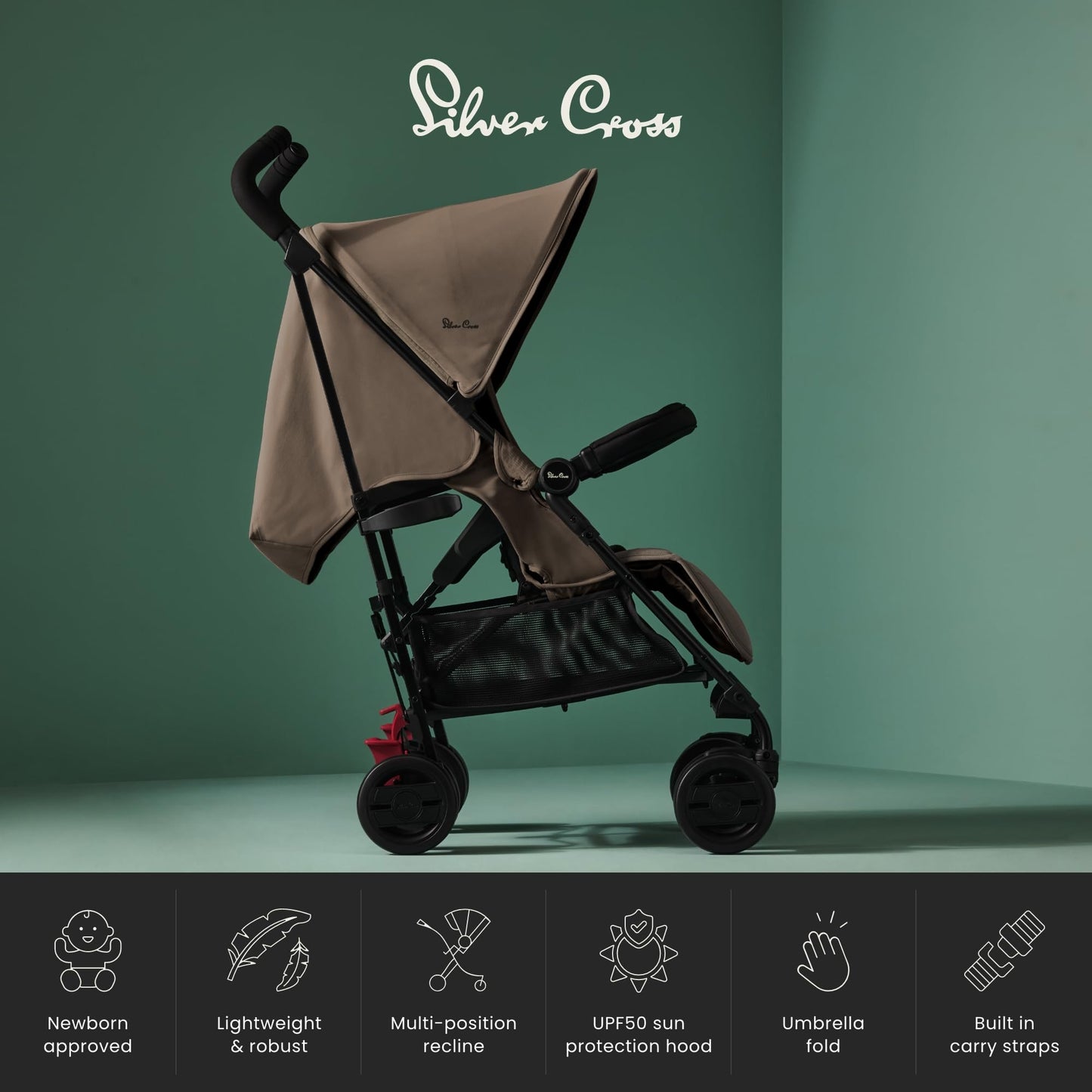 Silver Cross - Pop 2 Pushchair - Foldable Travel Stroller - Buggy - Adjustable/Lie Flat Seat - Newborn to 4 Years - Cobble