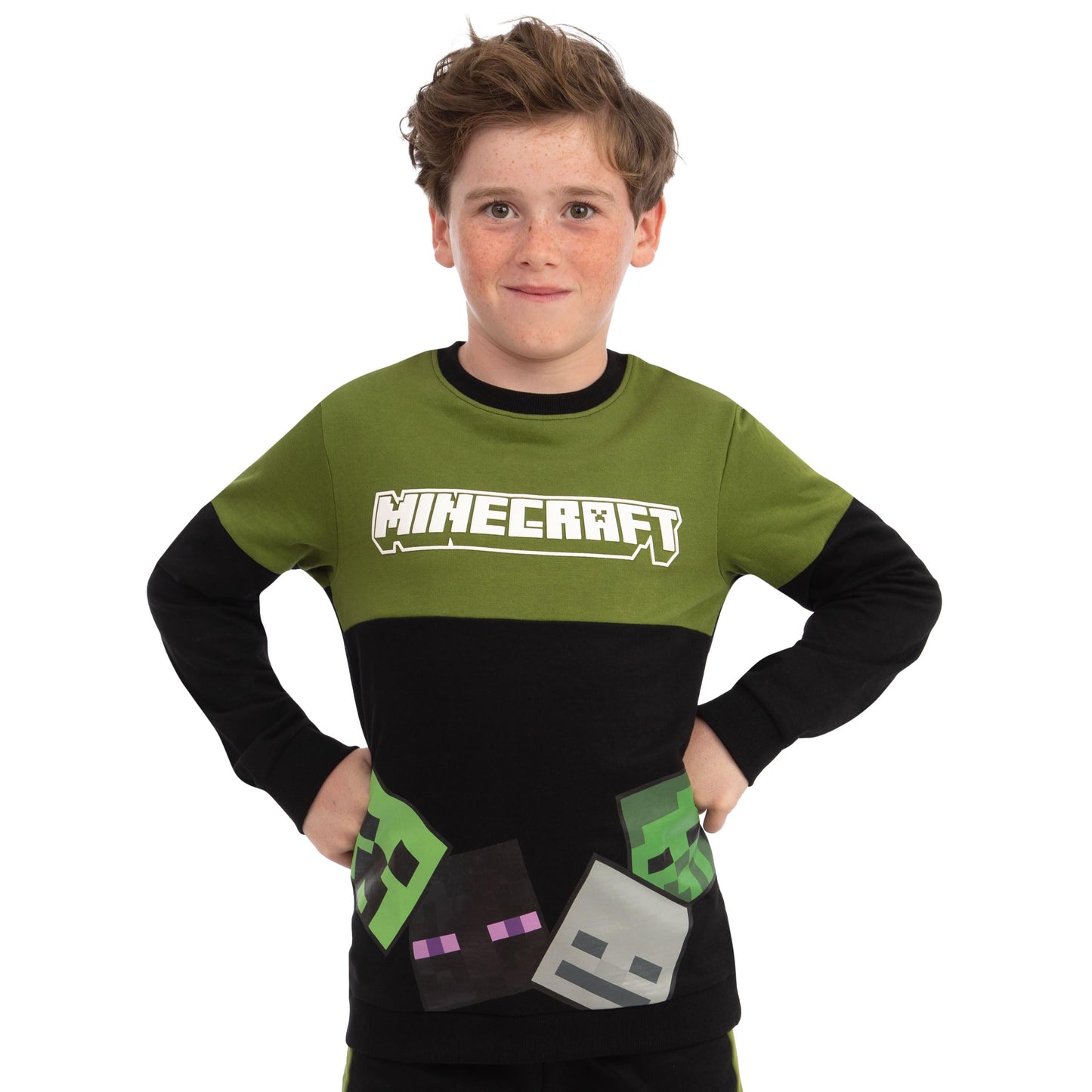 Minecraft Boys Sweatshirt And Joggers, Skeleton And Creeper 2 Piece Outfit, Gaming Boys Clothing, Black 6-7 Years
