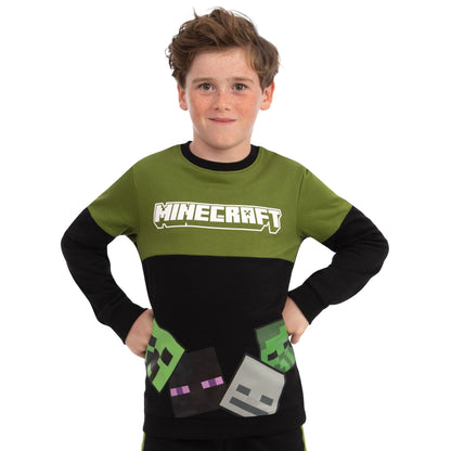 Minecraft Boys Sweatshirt And Joggers, Skeleton And Creeper 2 Piece Outfit, Gaming Boys Clothing, Black 6-7 Years