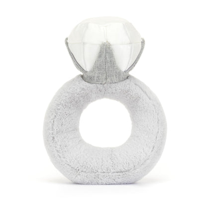 Jellycat Amuseable Diamond Ring plush toy, 20 cm tall and 12 cm long, featuring a smiling face and colorful design.