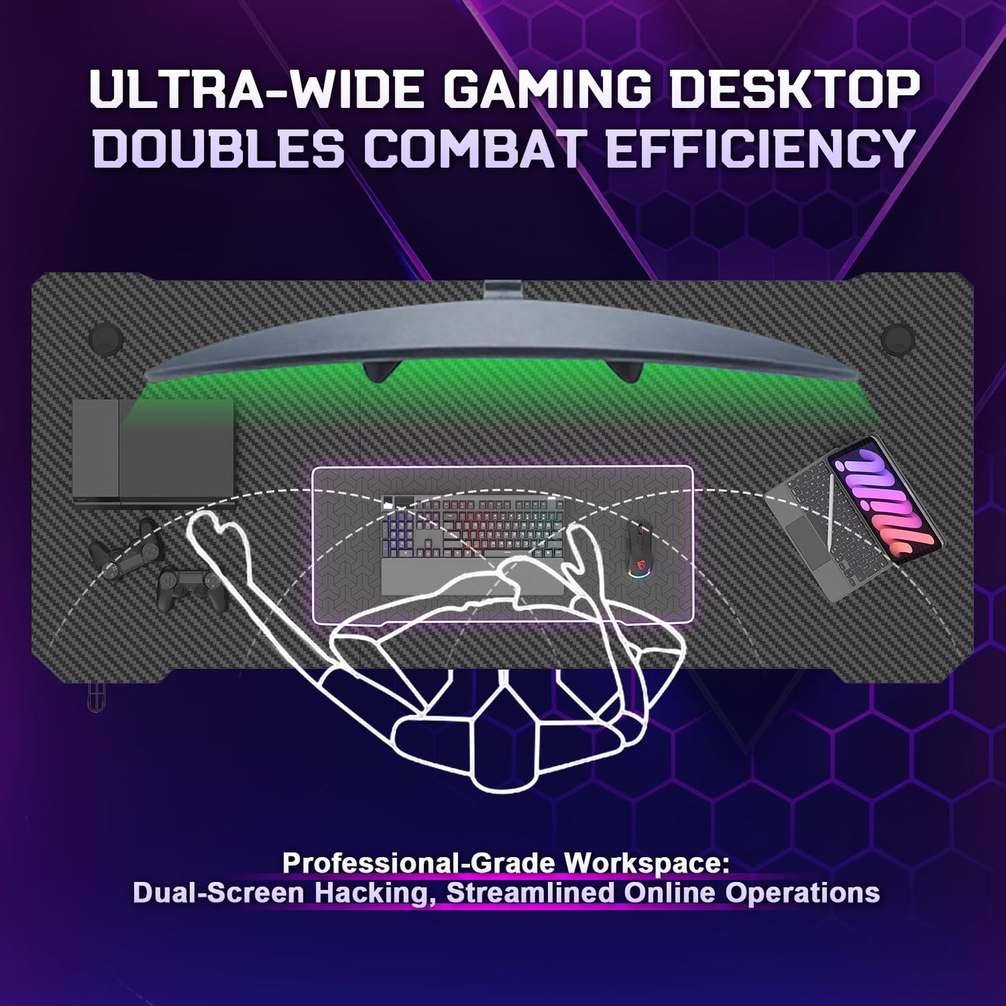 JUMMICO Gaming Desk 80 x 52 cm, Gaming Table Computer Desk Z Shaped PC Gamer Desk for Home Office, Gaming Desk with Headphone Hook, Black