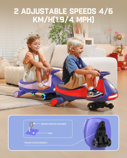 FanttikRide 12V N7 Pro Kids Electric Car, 2-in-1 Ride on Car with Pedal, Rechargeable Battery, 2 Speed, Anti-Rollover, Flashing Wheels, Bluetooth, for Ages 3-8, 150 lbs, Pinkish Purple