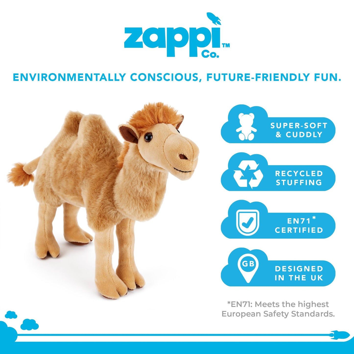 Zappi Co Plush Children's Stuffed Soft Cuddly Plush Toy-Part of Safari Animals Collection, Perfect for Kids (26cm Height)(Bactrian Camel)