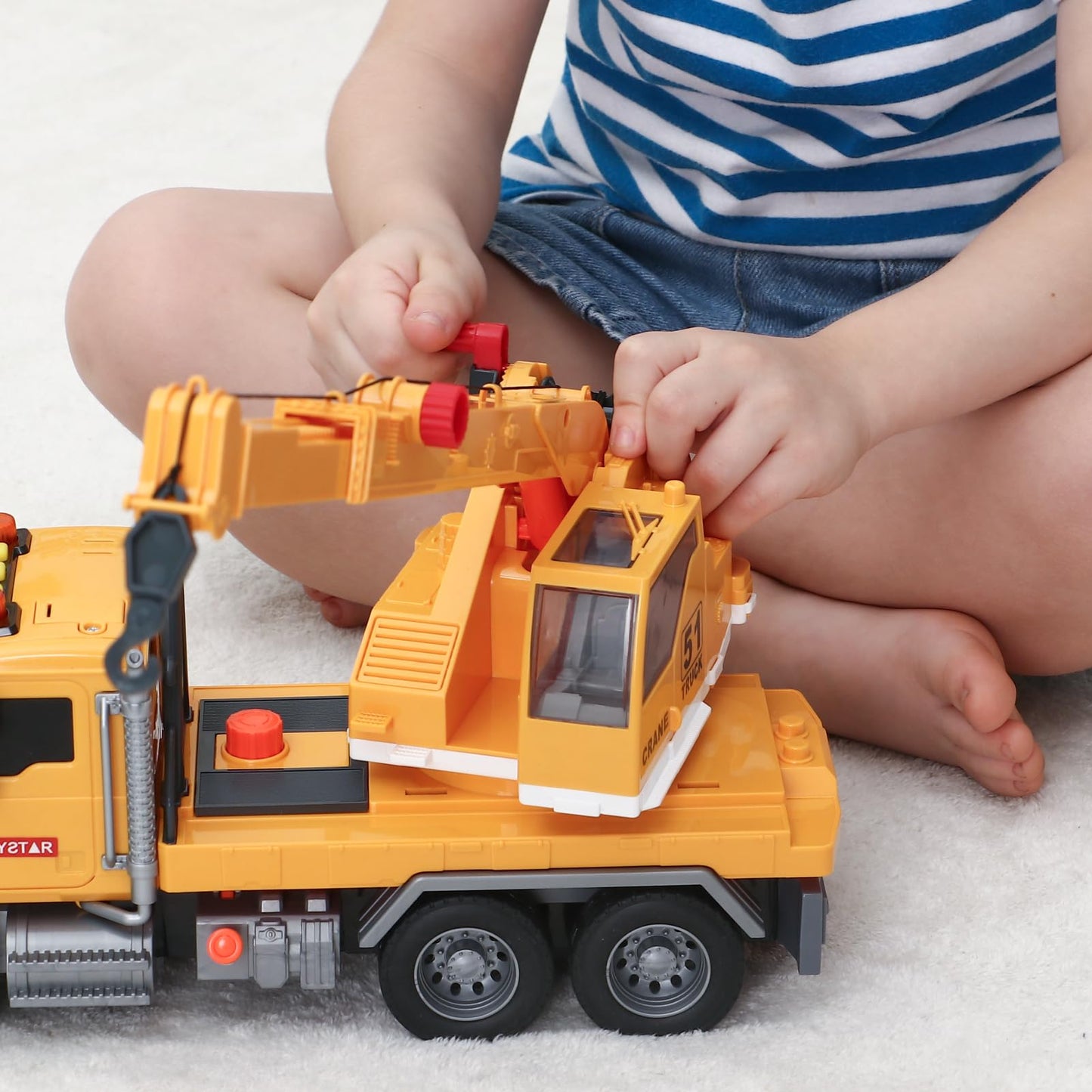 Tacobear Big Crane Truck Toys Gifts for Boys 3 4 5 6 7 8 Years 1/16 Scale Friction-Powered Vehicles Construction Wrecker Truck with Lights and Sounds Educational Boys Toy Gift for Kids Toddlers