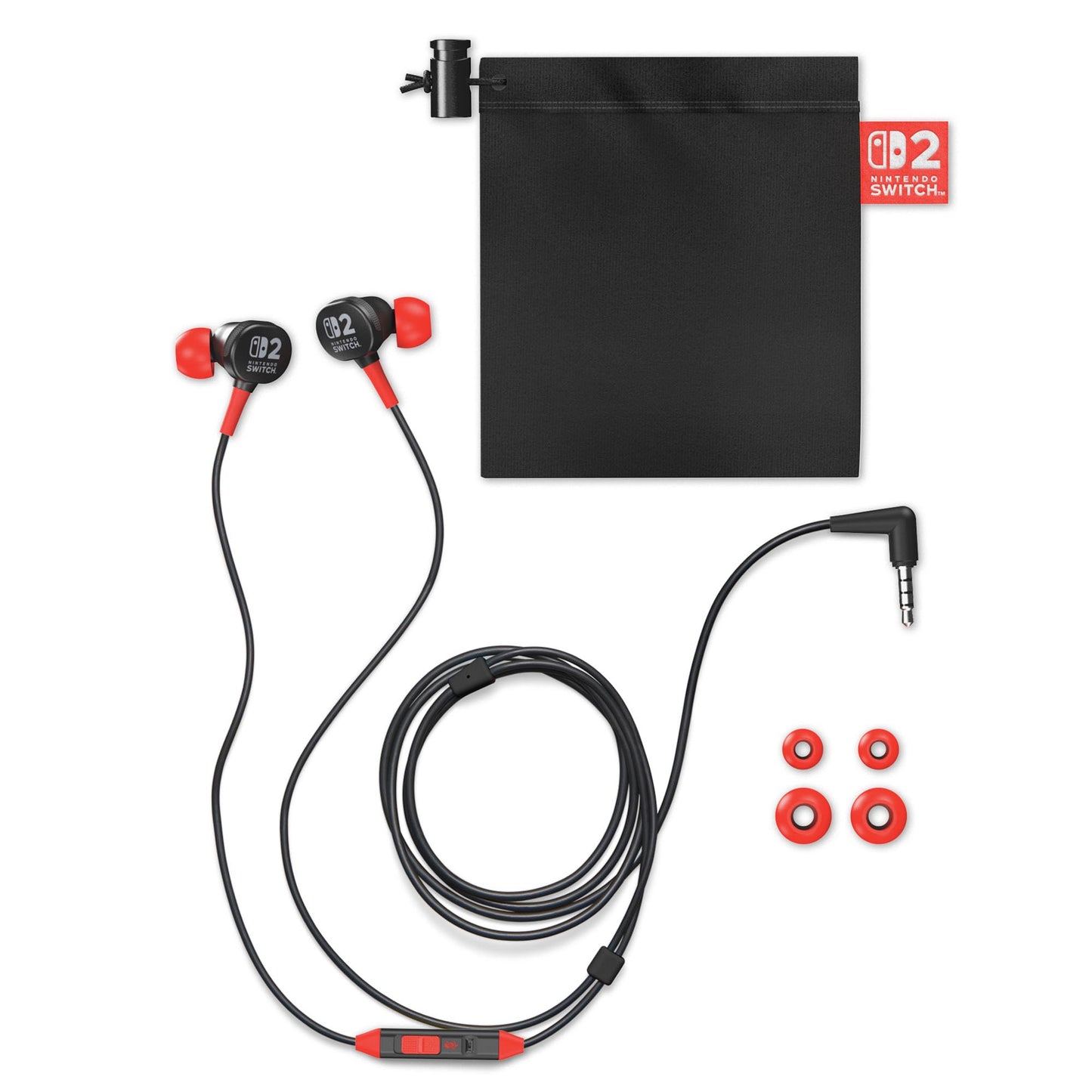 PowerA wired Nintendo Switch earbuds in black with in-ear design, 8mm drivers, swappable tips, and storage bag.