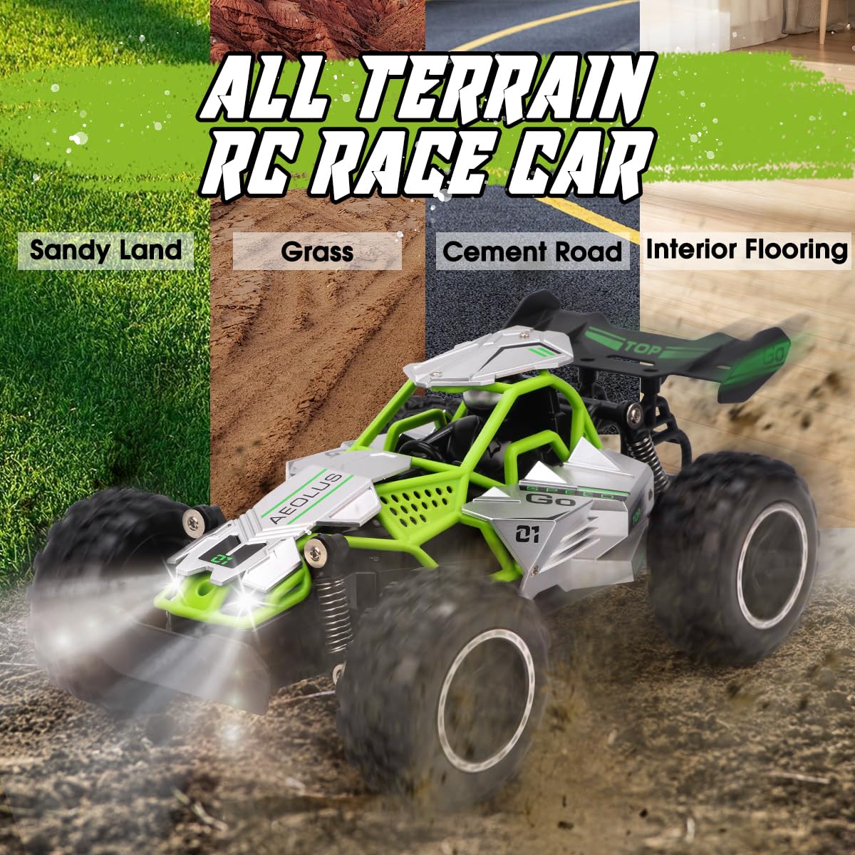 RUIDYA Remote Control Cars, 2.4GHz 1:18 Scale Off-road RC Race Car Toy for Kids Age 4+ with LED Light, Rechargeable High Speed All Terrain RC Drift Vehicle, 4 5 6 7 8 Year Old Boys Girls Birthday Gift